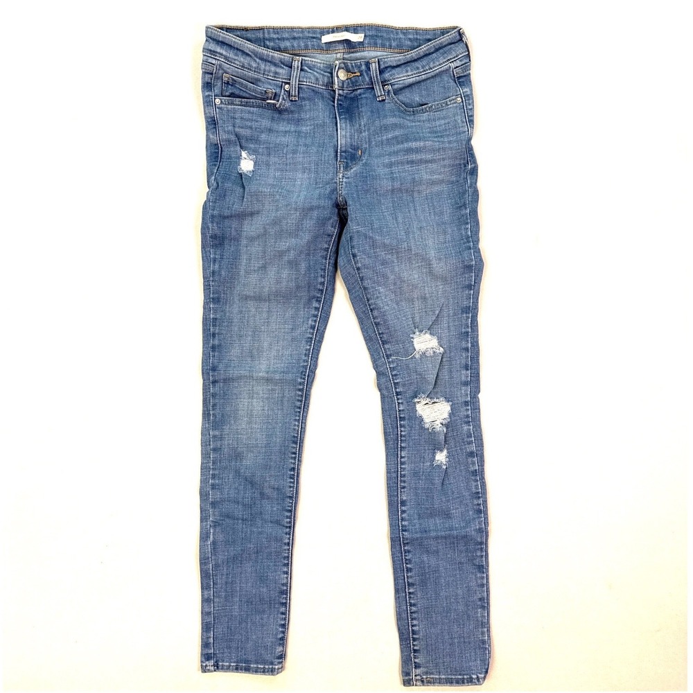 Levis 711 Skinny Jeans Womens 28 Medium Wash Distressed Stretch Denim Mid Rise